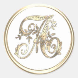 Sticker Rond Monogramme d'or initial sur n'importe quel sceau d