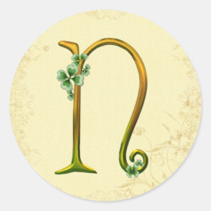 Sticker Rond Monogramme d'or irlandais N