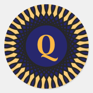 Sticker Rond Monogramme d'or Q orné design