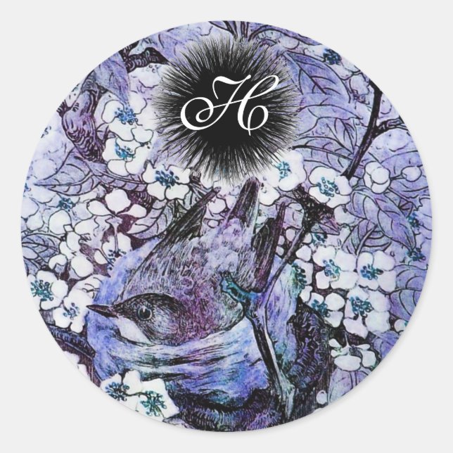 Sticker Rond monogramme du NID d'OISEAU, bleu blanc (Devant)