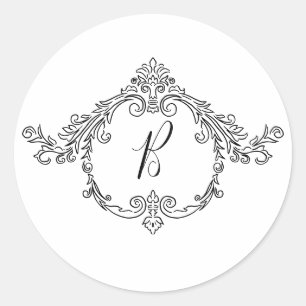 Sticker Rond Monogramme Élégant Baroque Orné Flourissant
