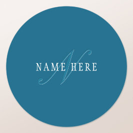 Sticker Rond Monogramme élégant | Bleu océan