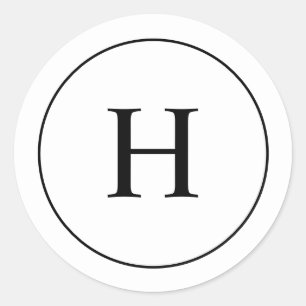Sticker Rond Monogramme Élégant Classique Noir et Blanc Personn