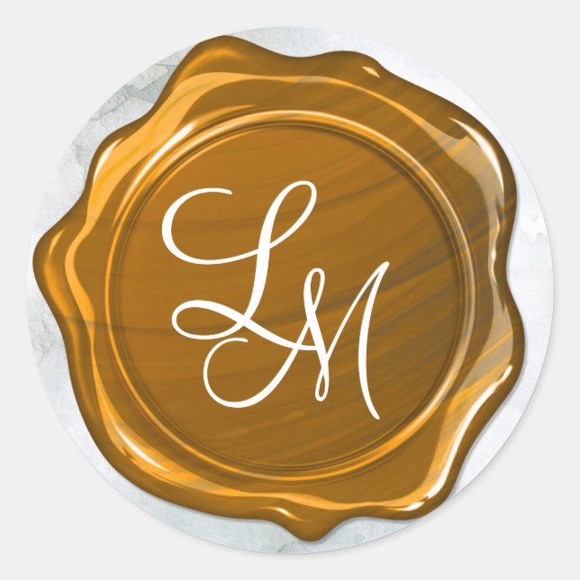 Sticker Rond Monogramme élégant de joint de cire d'or (Devant)