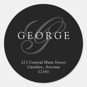 Sticker Rond Monogramme élégant gris noir Adresse