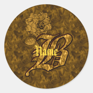Sticker Rond Monogramme Élégant Initiale B Or Pivoine Personnal