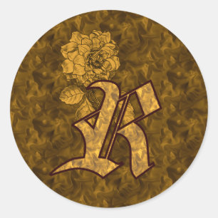 Sticker Rond Monogramme Élégant Initiale R Fleur de Pivoine en