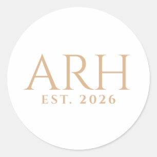 Sticker Rond Monogramme élégant moderne à trois lettres Date de