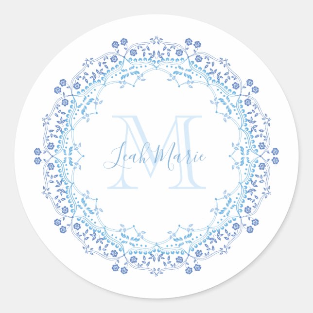 Sticker Rond Monogramme Élégant Moderne Écriture Mandala (Devant)