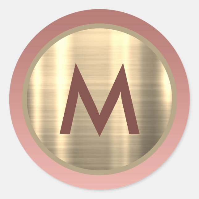Sticker Rond Monogramme élégant rose gold (Devant)
