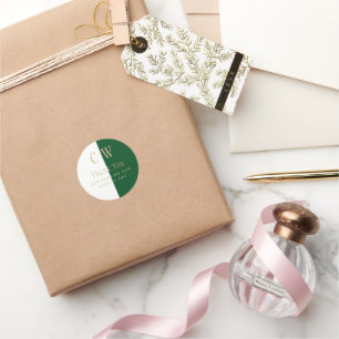 Sticker Rond Monogramme Emerald Green Gold Wedding Favor Cadeau