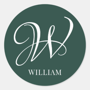 Sticker Rond Monogramme Émeraude Élégant Personnalisé Initial