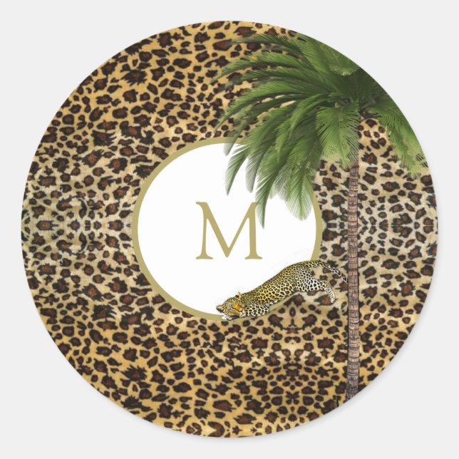 Sticker Rond Monogramme Empreinte de léopard Motif Wild Custom (Devant)