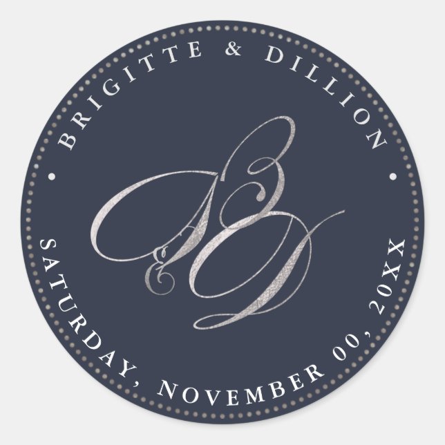 Sticker Rond Monogramme en argent PixDezine Faux (A-Z) (Devant)