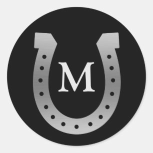Sticker Rond Monogramme en fer à cheval en argent