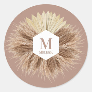 Sticker Rond Monogramme en laiton de Pampas Bohème Rustique