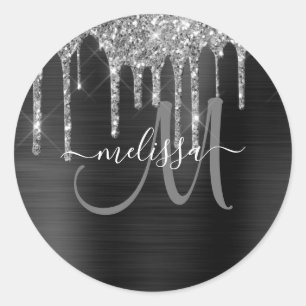 Sticker Rond Monogramme en métal brosse à Parties scintillant n