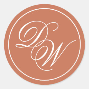 Sticker Rond Monogramme en terre cuite Simple Brown blanc Scrip