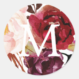 Sticker Rond Monogramme Enveloppe sceaux Marsala rustique