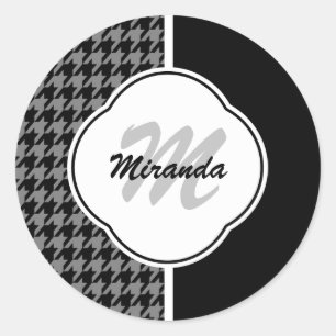 Sticker Rond Monogramme et nom de la cheminée noire moderne