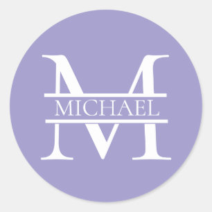 Sticker Rond Monogramme et nom Elegant Purple Personnalisé