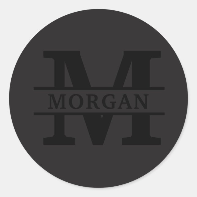 Sticker Rond Monogramme et nom élégants personnalisés (Devant)