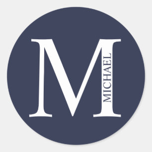 Sticker Rond Monogramme et nom personnalisés bleu marine