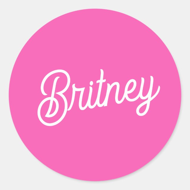 Sticker Rond Monogramme et nom personnalisés Hot Pink moderne (Devant)