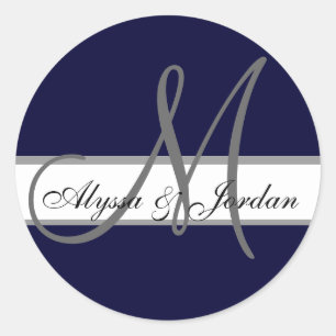 Sticker Rond Monogramme et noms personnalisés mariages Marine e