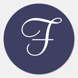 Sticker Rond Monogramme F, blanc sur bleu marine,