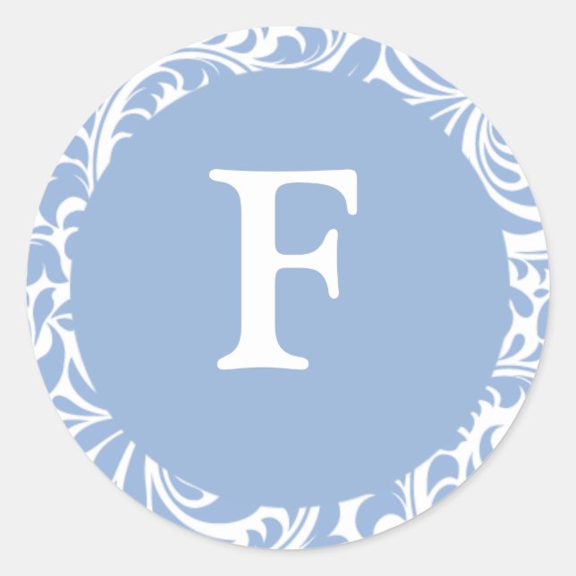 Sticker Rond Monogramme F Poudre Bleu Mariage Monogrammes Invit (Devant)