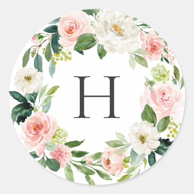 Sticker Rond Monogramme floral à fleurs blanches (Devant)