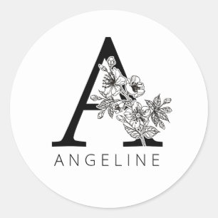Sticker Rond Monogramme floral A Sakura Cerry Blossoms