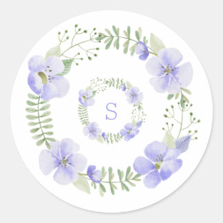 Sticker Rond Monogramme Floral Aquarelle Élégant Violet