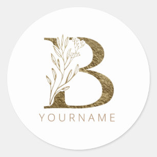 Sticker Rond Monogramme floral B Élégant alliage d'or