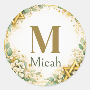 Sticker Rond Monogramme floral botanique d'eucalyptus or