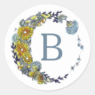 Sticker Rond Monogramme Floral Dandelion Circle Moon Design