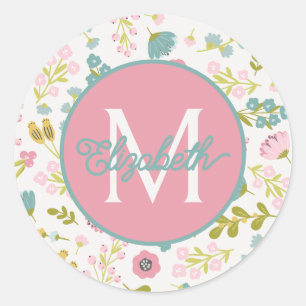 Sticker Rond Monogramme Floral de Jardin de Printemps