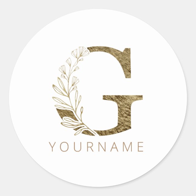 Sticker Rond Monogramme floral G Élégant alliage d'or (Devant)