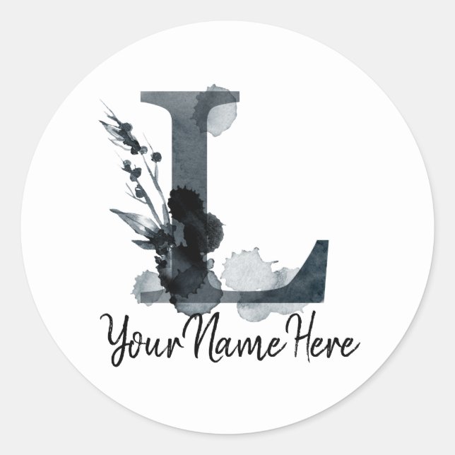 Sticker Rond Monogramme floral L Herbe noire Folithe (Devant)
