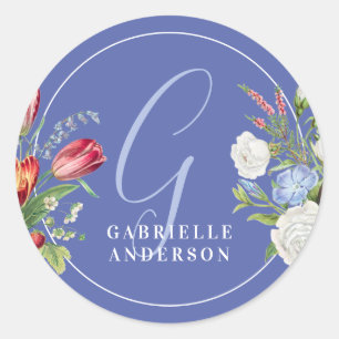 Sticker Rond Monogramme Floral Lavande Pastel Chic Aquarelle