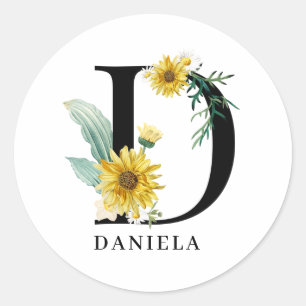 Sticker Rond Monogramme floral personnalisé Alphabet D