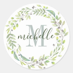 Sticker Rond Monogramme floral personnalisé Folio été doux