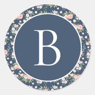 Sticker Rond Monogramme floral personnalisé initial