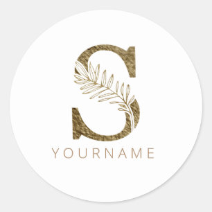 Sticker Rond Monogramme Floral S Élégant Liquide Or