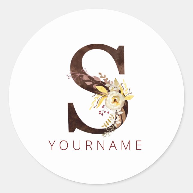 Sticker Rond Monogramme Floral S Riches Feuillage Automne (Devant)