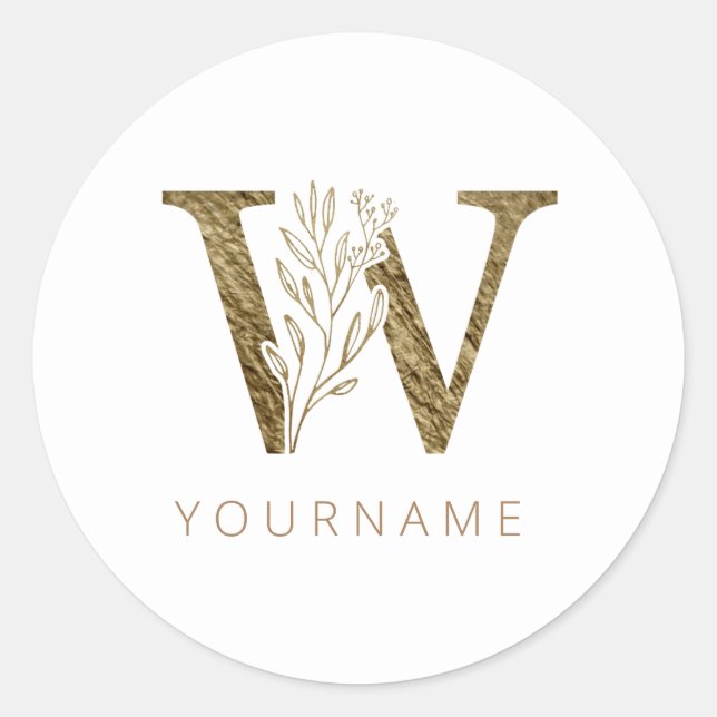 Sticker Rond Monogramme floral W Elegant Gold Foliing (Devant)