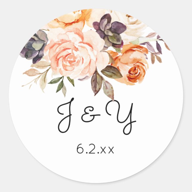 Sticker Rond Monogramme flou et broyeur floral rustique (Devant)