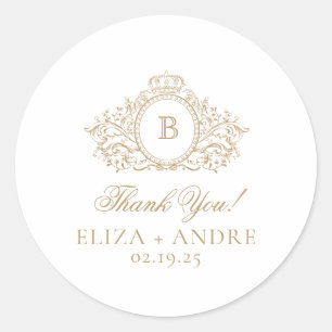 Sticker Rond Monogramme Formel Merci Crest Or Personnalisé
