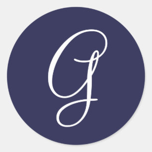 Sticker Rond Monogramme G, blanc sur bleu marine,